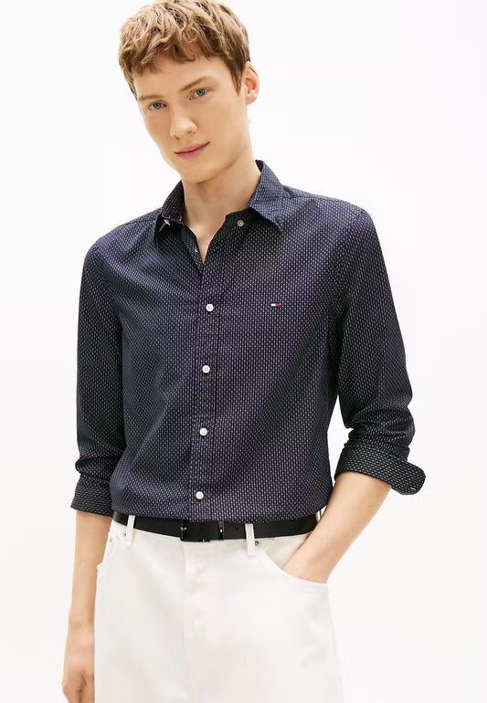 Tommy Hilfiger Flex Poplin Fake Solid Slim Fit Shirt-NAVY 1778495604_9051_019071_NAVY