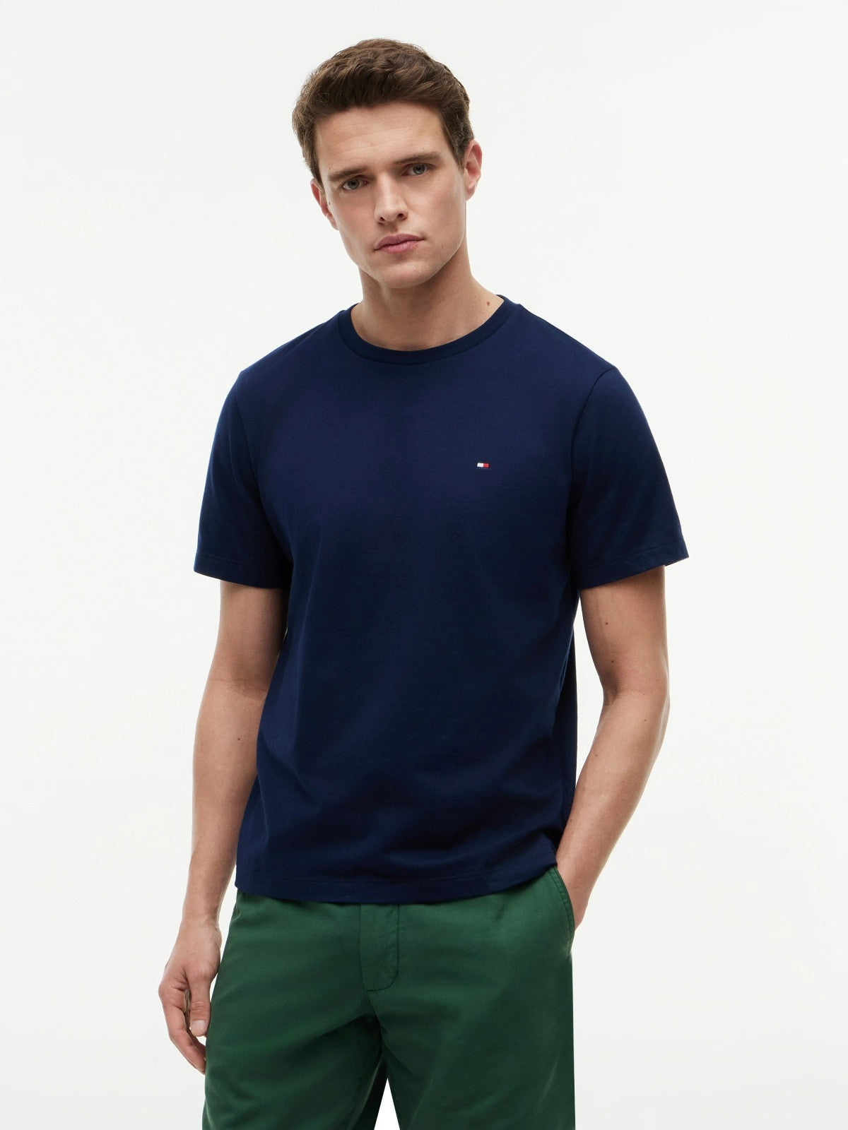 Tommy Hilfiger Flag Embroidery Jersey Crew Neck T-Shirt - Blue-CARBON NAVY 1778585982_6633_019067_CARBON_NAVY