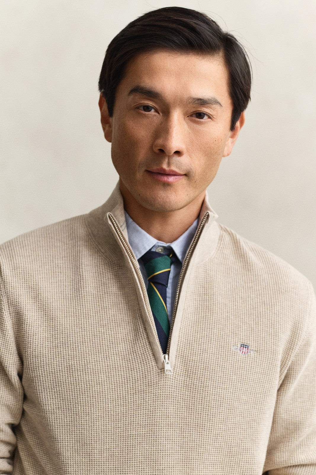 GANT Textured Cotton Half-Zip Sweater - Oat Melange-OAT MELANGE 1778831907_0012_018872_OAT_MELANGE_alternate
