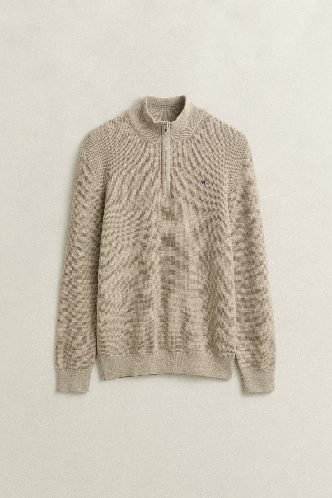 GANT Textured Cotton Half-Zip Sweater - Oat Melange-OAT MELANGE 1778831907_4841_018872_OAT_MELANGE_alternate