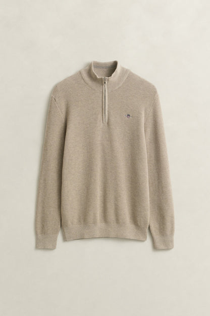 GANT Textured Cotton Half-Zip Sweater - Oat Melange-OAT MELANGE 1778831907_4841_018872_OAT_MELANGE_alternate