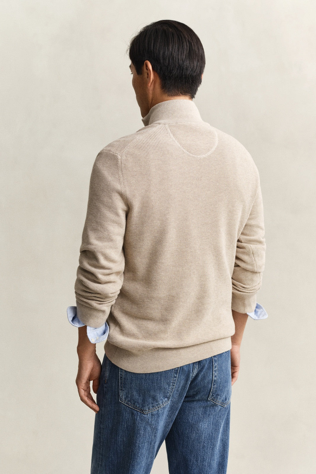 GANT Textured Cotton Half-Zip Sweater - Oat Melange-OAT MELANGE 1778831908_4498_018872_OAT_MELANGE_alternate