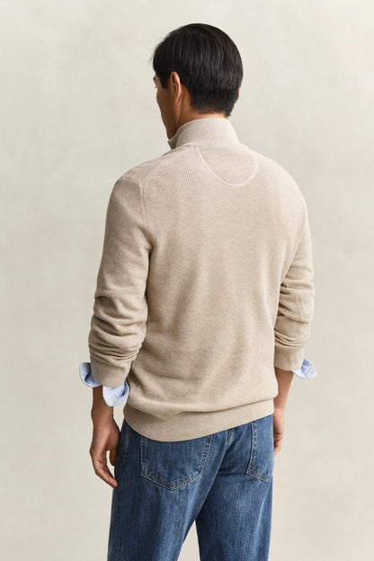 GANT Textured Cotton Half-Zip Sweater - Oat Melange-OAT MELANGE 1778831908_4498_018872_OAT_MELANGE_alternate
