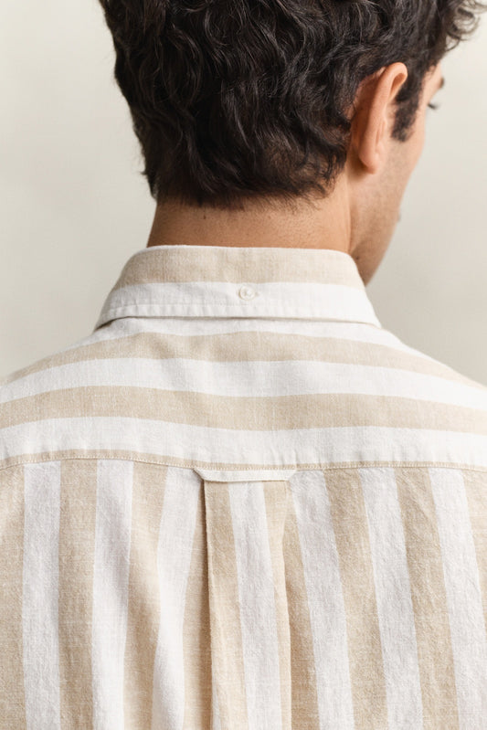 GANT Striped Linen Blend Short Sleeve Shirt - Oat Beige 1778832917_5942_018878_BEIGE_alternate