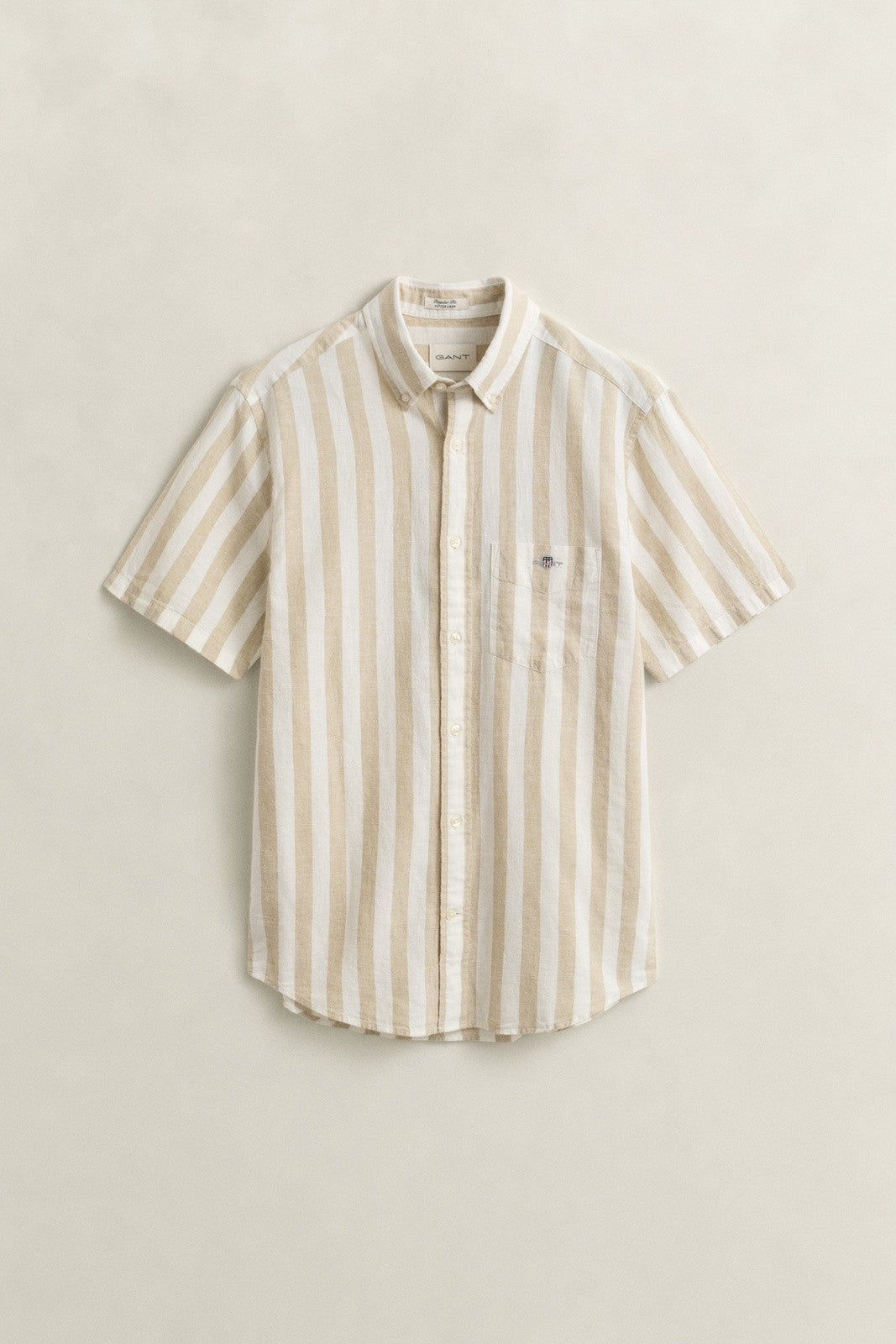 GANT Striped Linen Blend Short Sleeve Shirt - Oat Beige 1778832918_3828_018878_BEIGE_alternate