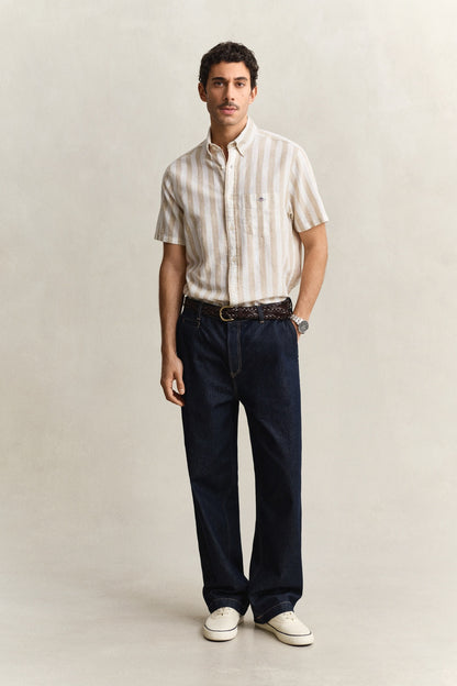 GANT Striped Linen Blend Short Sleeve Shirt - Oat Beige 1778832918_7733_018878_BEIGE_alternate