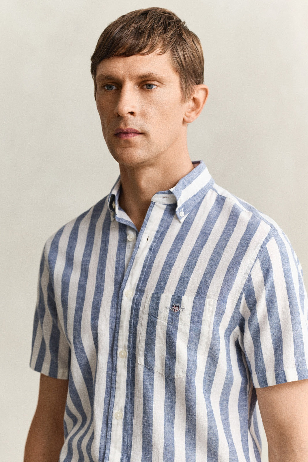 GANT Striped Linen Blend Short Sleeve Shirt - Vintage Blue 1778832997_2075_018877_VINTAGE_BLUE
