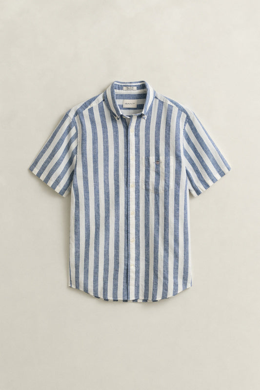 GANT Striped Linen Blend Short Sleeve Shirt - Vintage Blue 1778833005_8044_018877_VINTAGE_BLUE_alternate