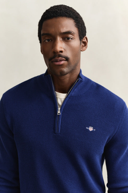 GANT Textured Organic Cotton Half-Zip Sweater - Rich Navy-RICH NAVY 1778834438_3134_018884_RICH_NAVY