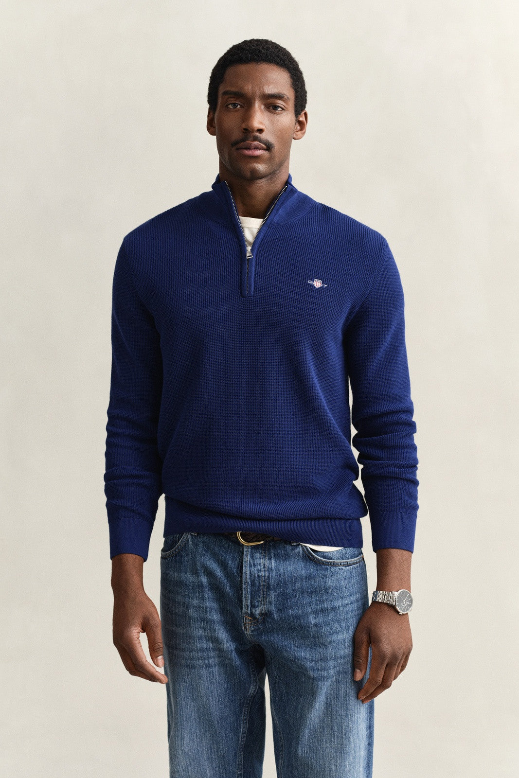 GANT Textured Organic Cotton Half-Zip Sweater - Rich Navy 1778834450_6617_018884_RICH_NAVY_alternate