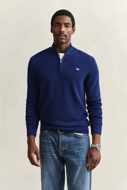 GANT Textured Organic Cotton Half-Zip Sweater - Rich Navy 1778834450_6617_018884_RICH_NAVY_alternate