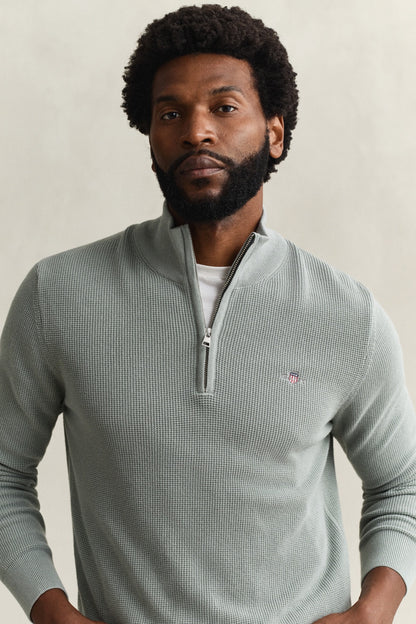GANT Textured Organic Cotton Half-Zip Sweater - Ceramic Grey 1778834538_0561_018885_GREEN