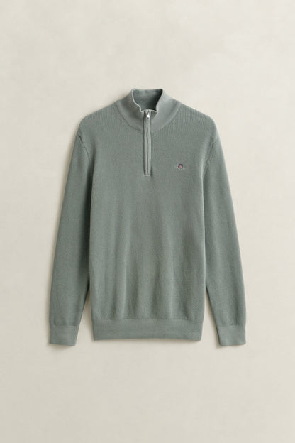 GANT Textured Organic Cotton Half-Zip Sweater - Ceramic Grey 1778834544_1135_018885_GREEN_alternate