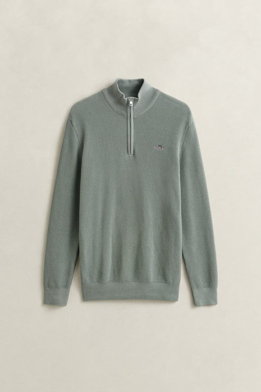 GANT Textured Organic Cotton Half-Zip Sweater - Ceramic Grey-GREEN 1778834544_1135_018885_GREEN_alternate