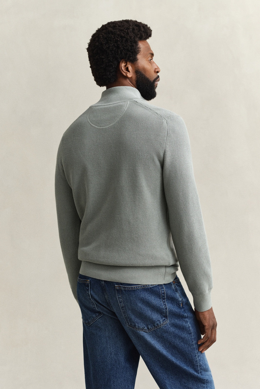 GANT Textured Organic Cotton Half-Zip Sweater - Ceramic Grey 1778834545_6118_018885_GREEN_alternate