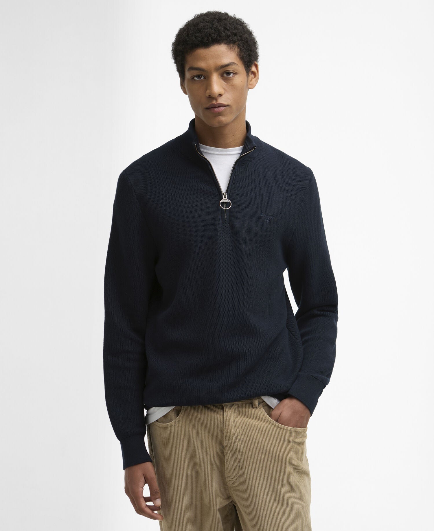 Barbour Essential Honeycomb Quarter-Zip Jumper - Navy-NAVY 1779092867_7718_018778_NAVY