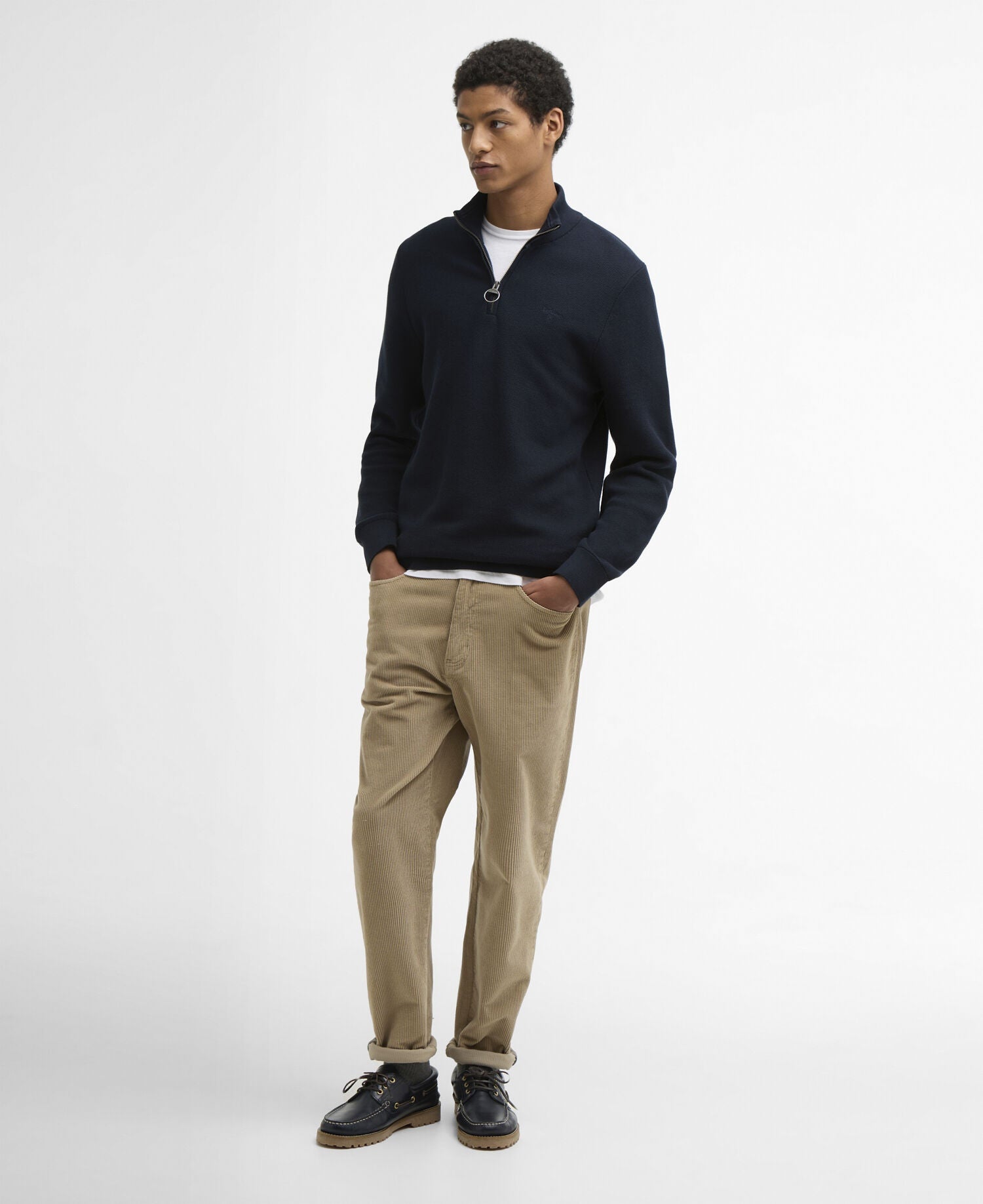 Barbour Essential Honeycomb Quarter-Zip Jumper - Navy-NAVY 1779092874_8971_018778_NAVY_alternate