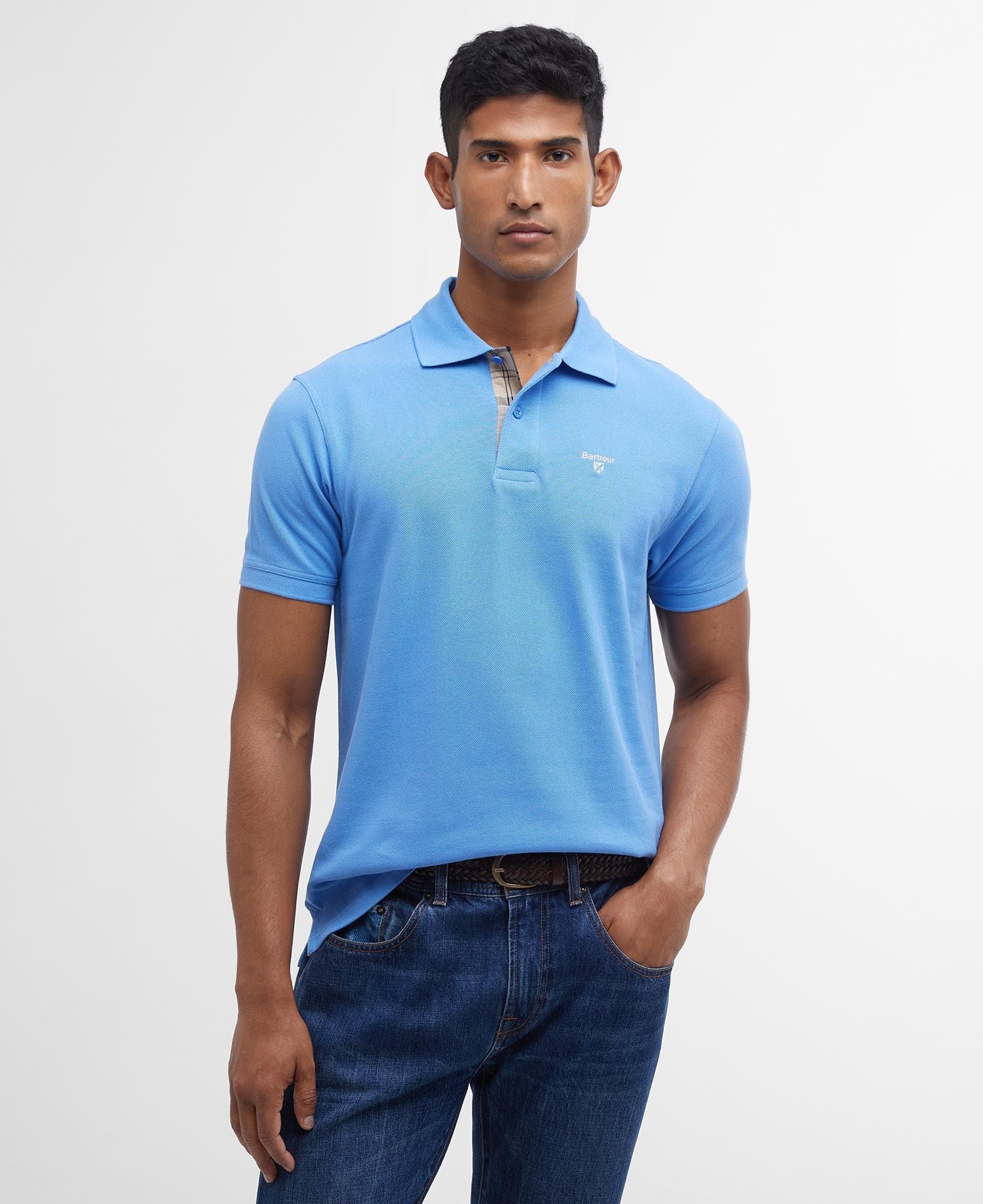 Barbour Tartan Piqué Polo Shirt - Delft Blue-BLUE 1779177170_374_018783_BLUE