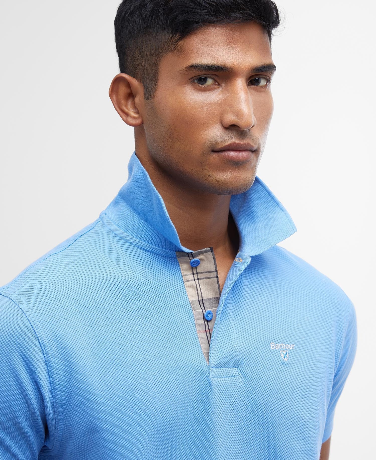 Barbour Tartan Piqué Polo Shirt - Delft Blue-BLUE 1779177179_3001_018783_BLUE_alternate