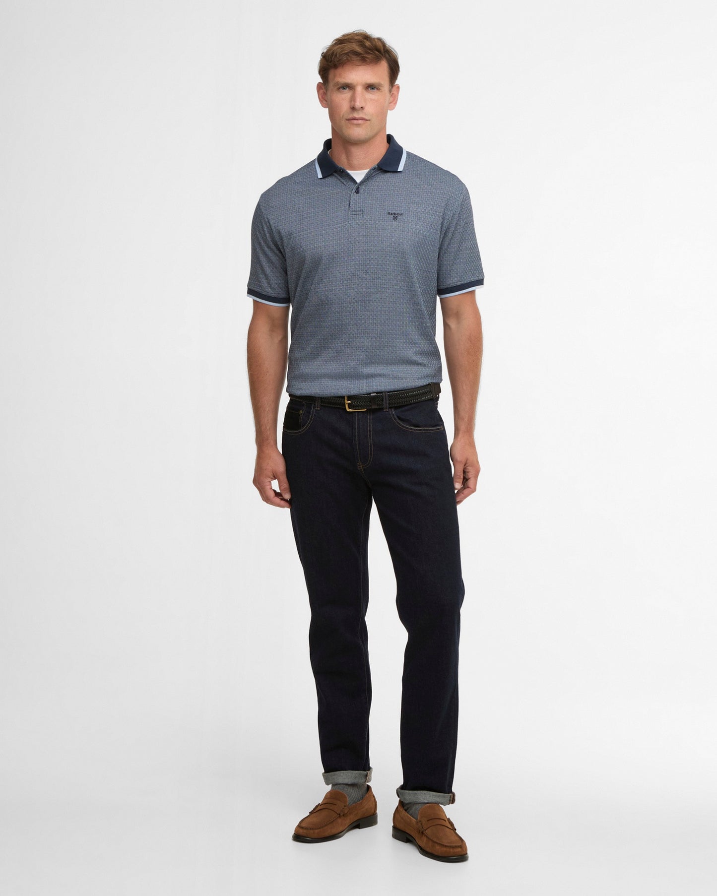 Barbour Weston Textured Jacquard Short-Sleeved Polo Shirt - Navy 1779178413_2262_019151_NAVY_alternate