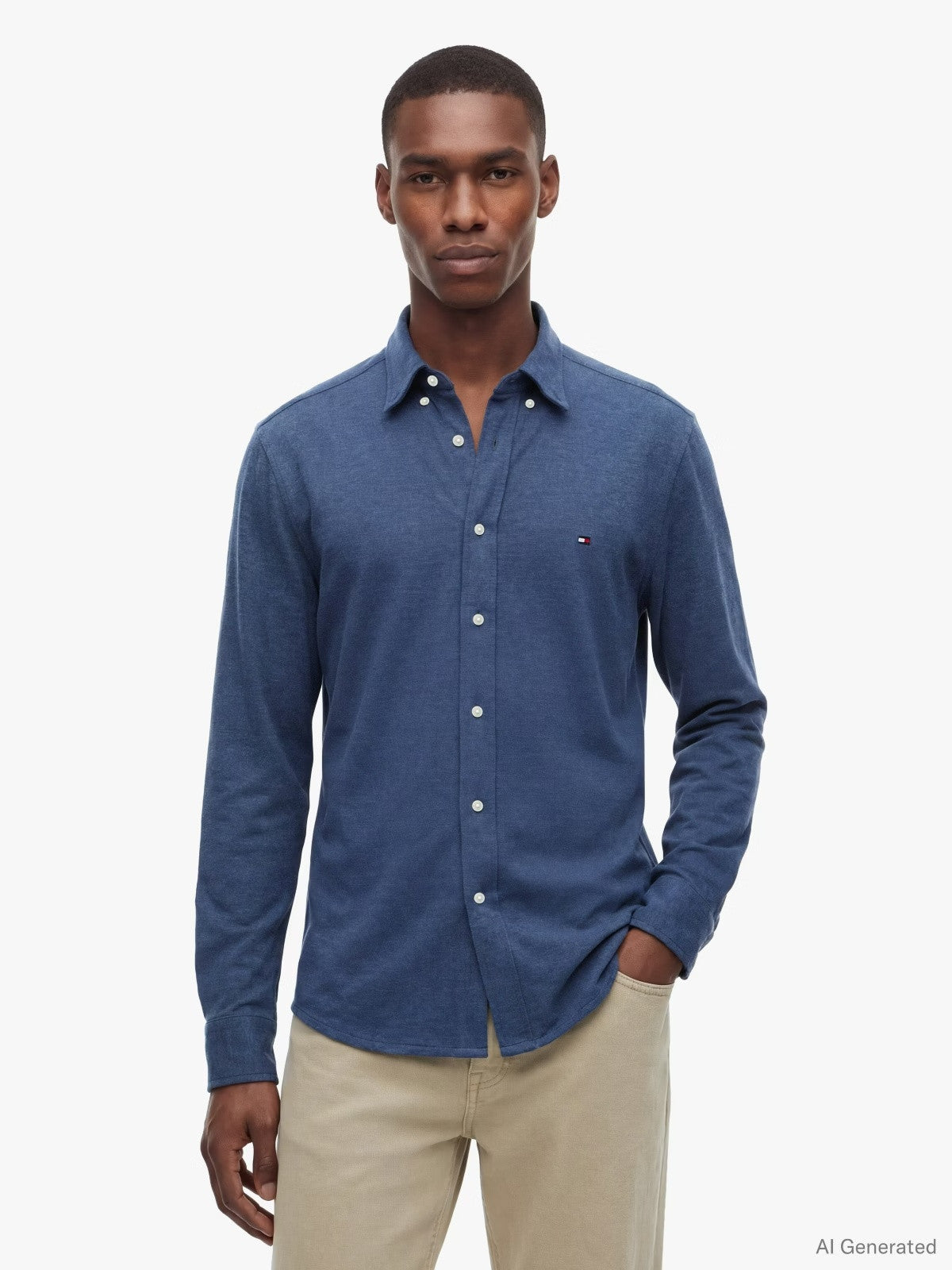 Tommy Hilfiger Knit Pique Featherweight Slim Fit Shirt — Dark Blue Heather-DARK BLUE 1779792917_382_019393_DARK_BLUE