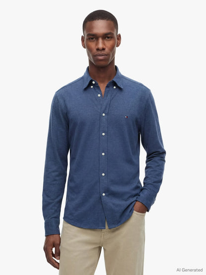 Tommy Hilfiger Knit Pique Featherweight Slim Fit Shirt — Dark Blue Heather-DARK BLUE 1779792917_382_019393_DARK_BLUE
