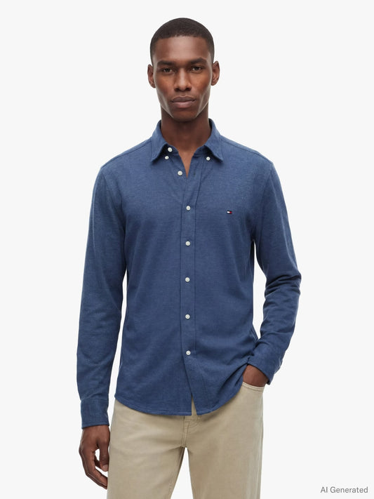 Tommy Hilfiger Knit Pique Featherweight Slim Fit Shirt — Dark Blue Heather-DARK BLUE 1779792917_382_019393_DARK_BLUE