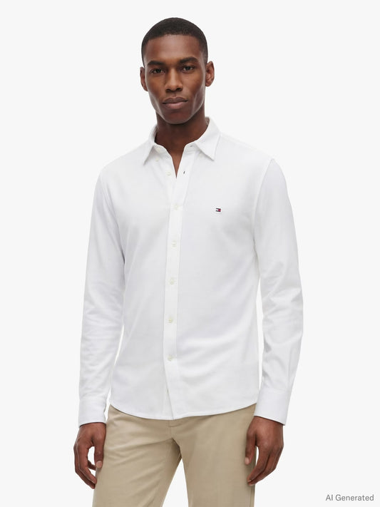 Tommy Hilfiger Knit Pique Featherweight Slim Fit Shirt — White-WHITE 1779793154_3009_019391_WHITE