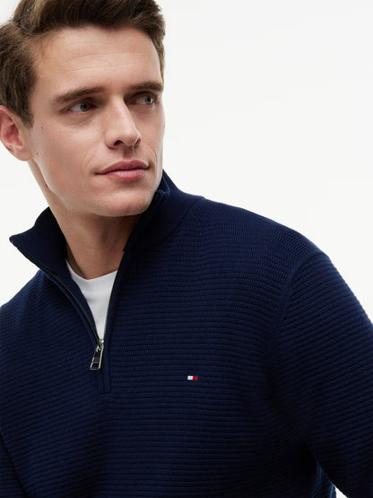 Tommy Hilfiger Seasonal Structure Zip Mock Neck Sweater — Carbon Navy-CARBON NAVY 1779794297_9883_019322_CARBON_NAVY_alternate