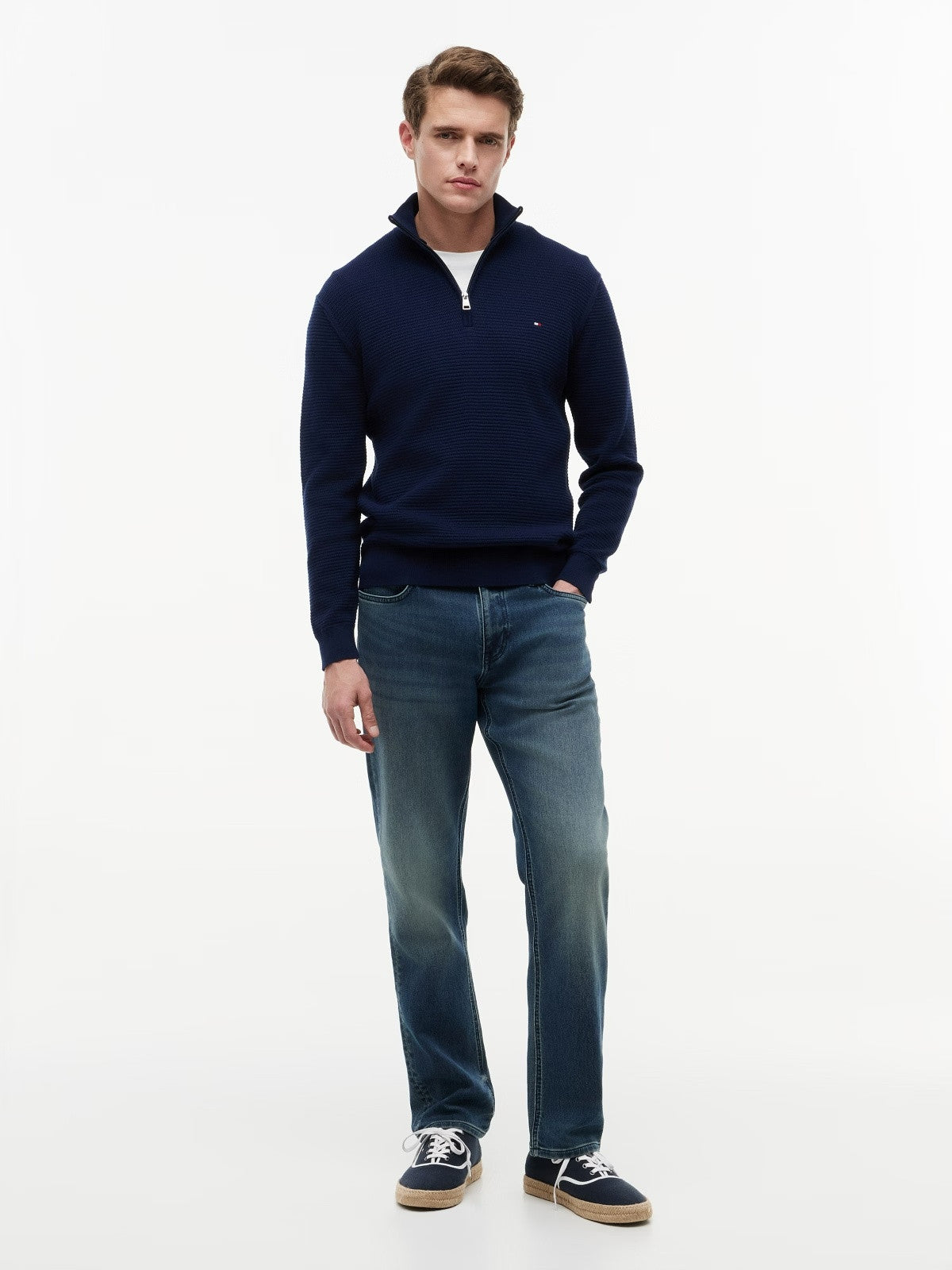 Tommy Hilfiger Seasonal Structure Zip Mock Neck Sweater — Carbon Navy-CARBON NAVY 1779794298_2829_019322_CARBON_NAVY_alternate