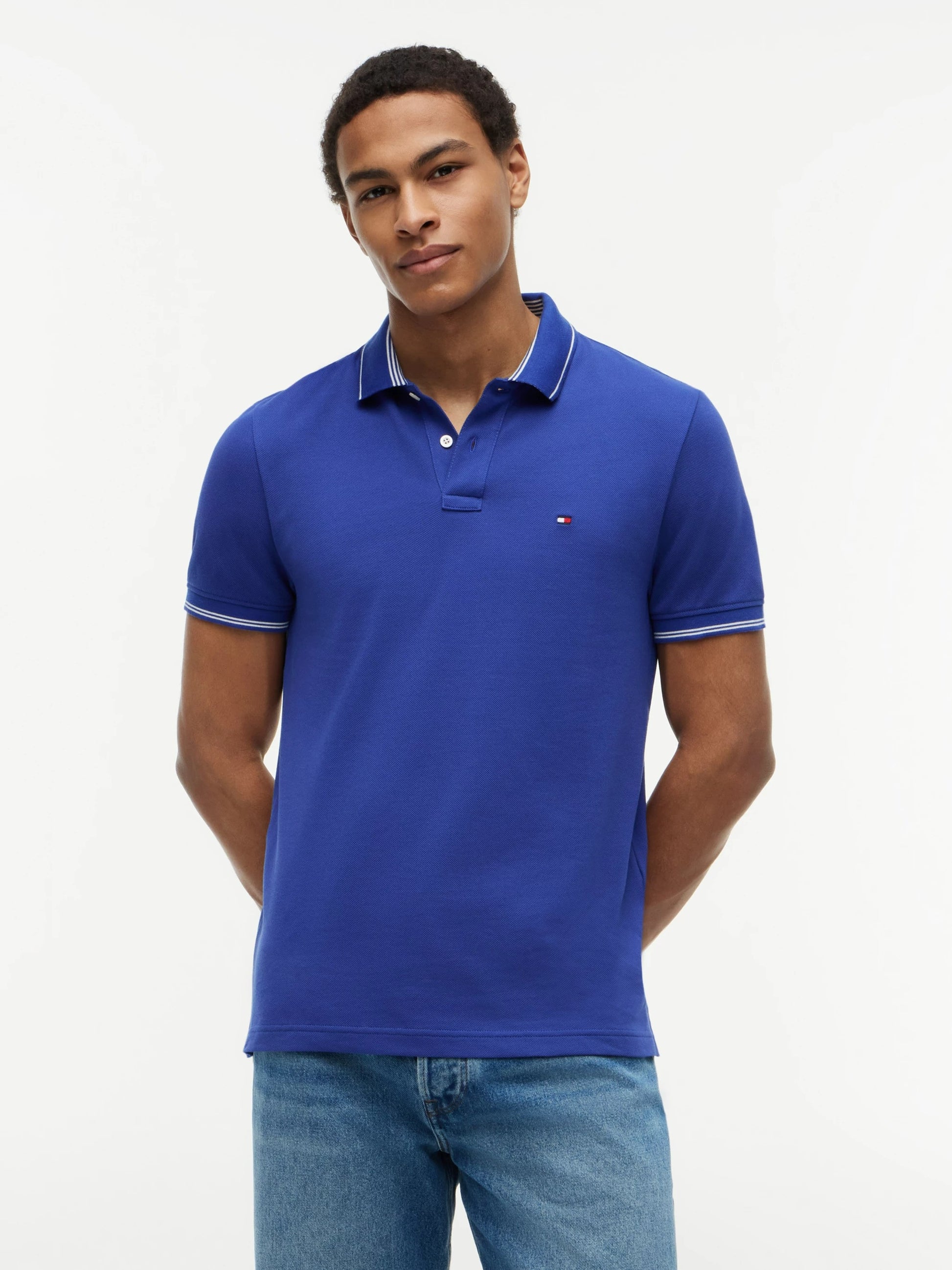 Tommy Hilfiger Stripe Undercollar Pique Polo - Pigment Blue-BLUE 1780664875_3431_019475_BLUE