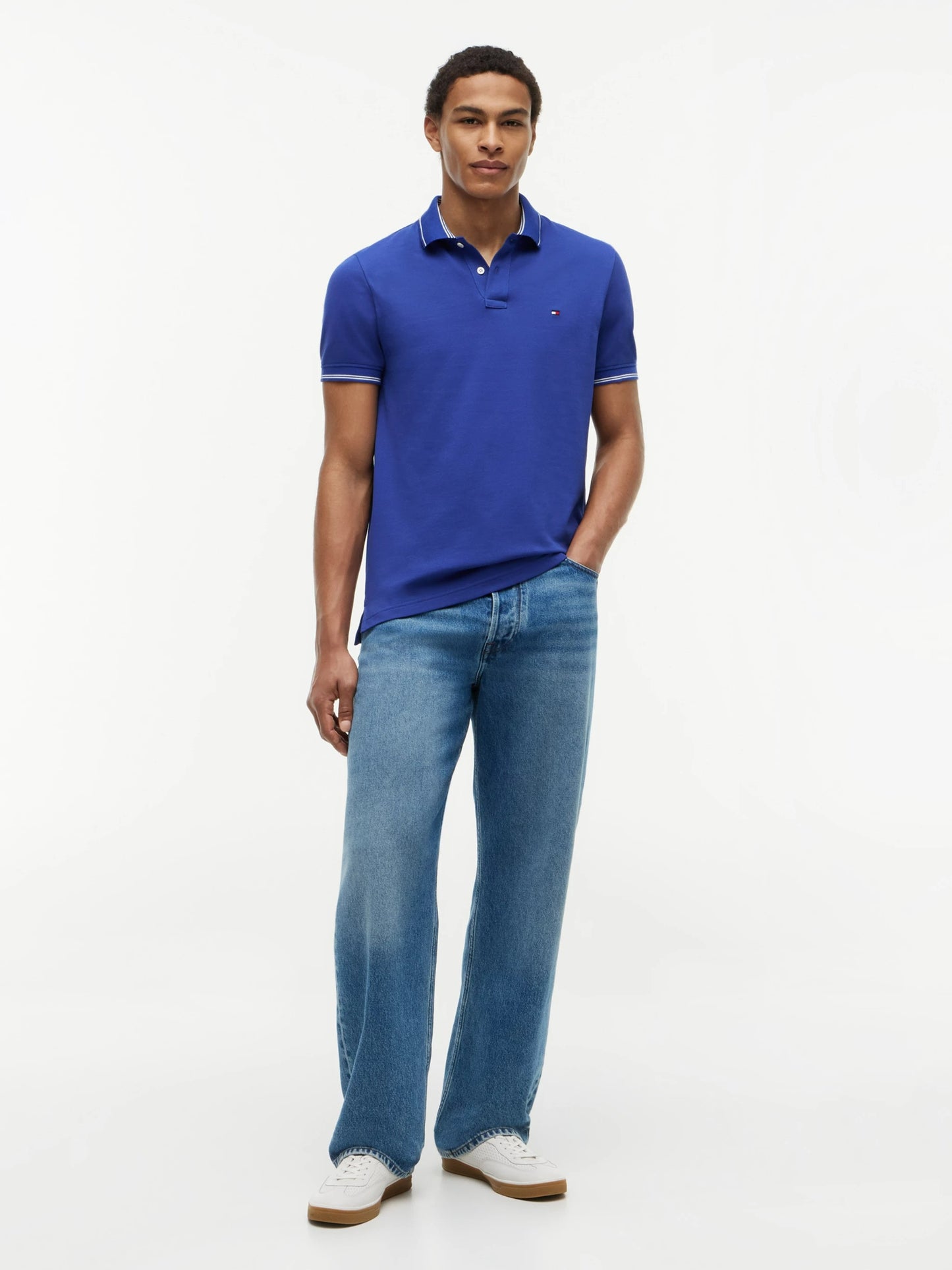 Tommy Hilfiger Stripe Undercollar Pique Polo - Pigment Blue-BLUE 1780665002_3988_019475_BLUE_alternate