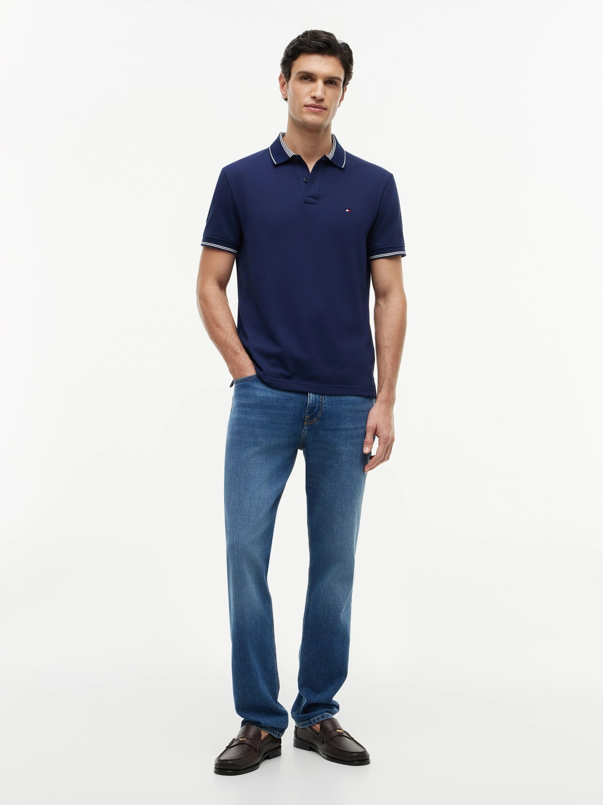 Tommy Hilfiger Stripe Undercollar Pique Polo - Carbon Navy-CARBON NAVY 1780665566_3792_019476_CARBON_NAVY_alternate