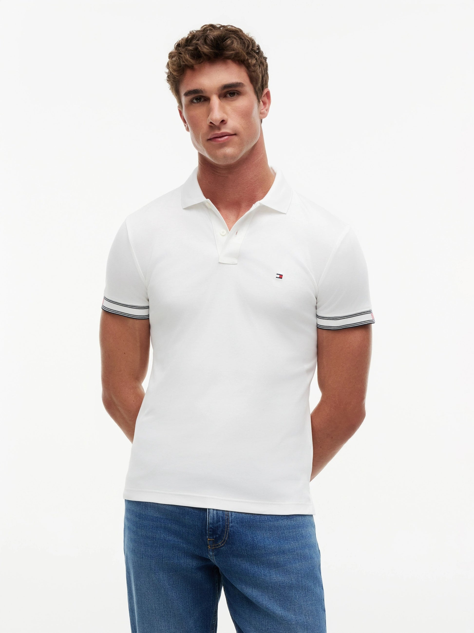 Tommy Hilfiger Liquid Flag Cuff Slim Polo - White-WHITE 1780666017_6445_019477_WHITE