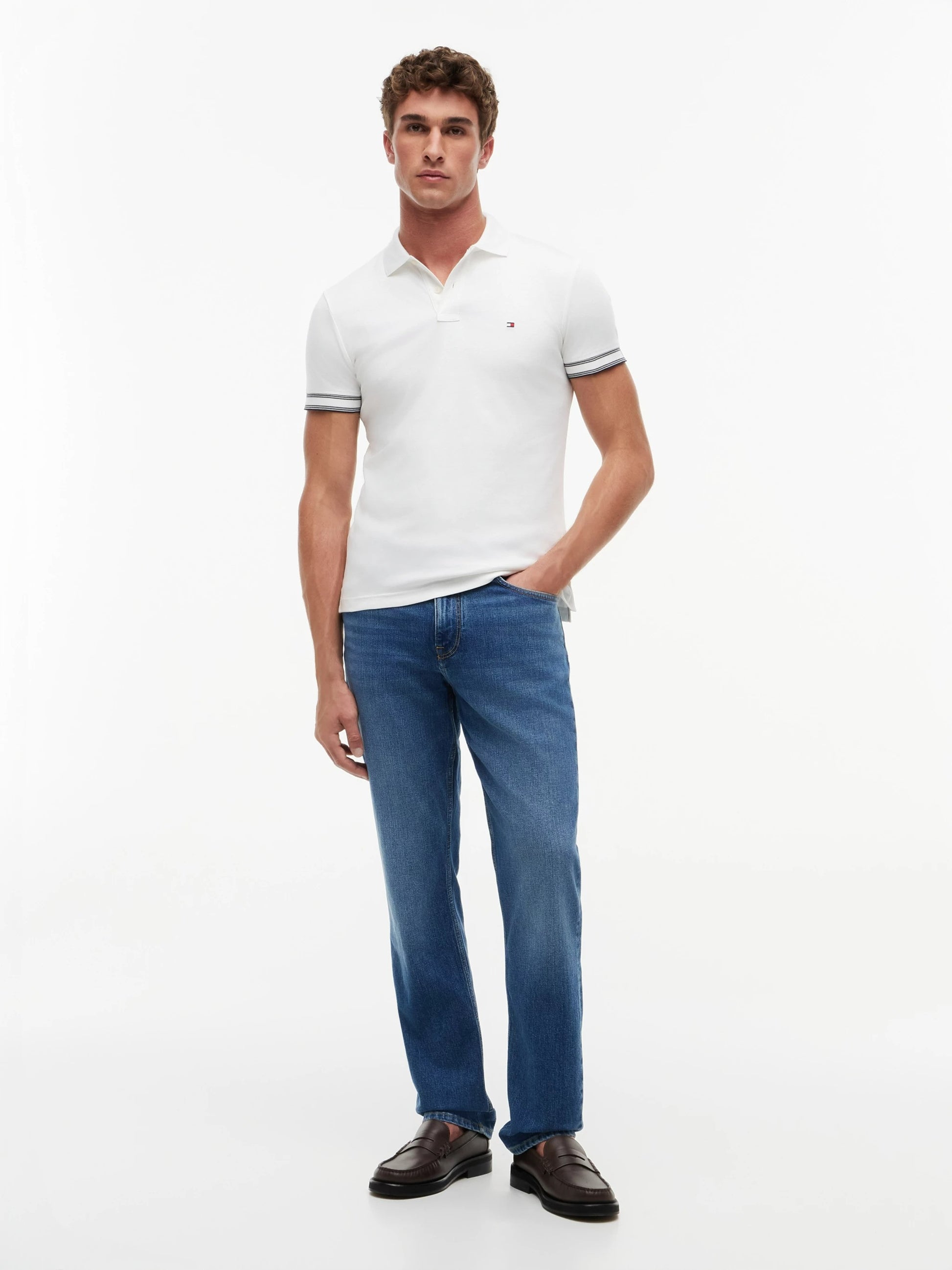 Tommy Hilfiger Liquid Flag Cuff Slim Polo - White-WHITE 1780666111_3459_019477_WHITE_alternate