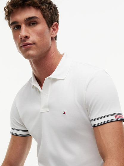 Tommy Hilfiger Liquid Flag Cuff Slim Polo - White-WHITE 1780666112_2196_019477_WHITE_alternate