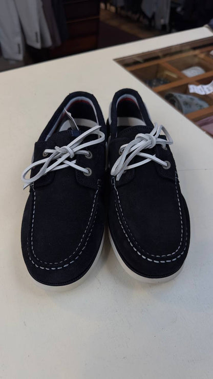 Tommy Hilfiger navy suede boat shoes with white laces at Ryle Menswear, Tralee