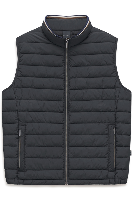 Bugatti quilted gilet in navy at Ryle Menswear, Tralee