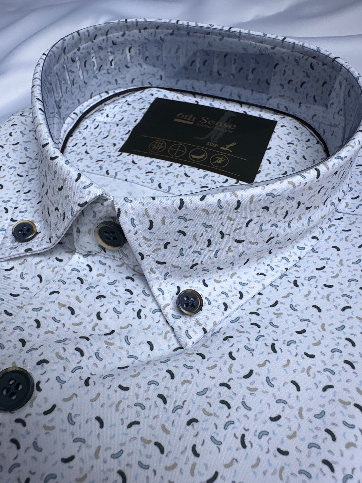 White micro-print shirt, close-up of the motif — Ryle Menswear, Tralee