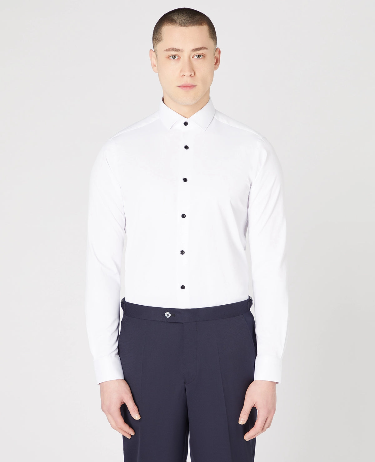 Remus Uomo Rome Formal Shirt with Black Buttons - White 1_18825_01_00_1