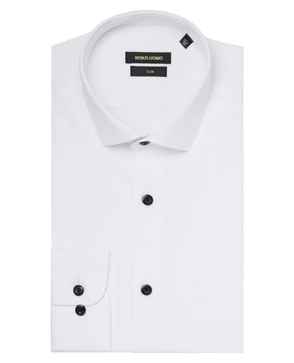 Remus Uomo Rome Formal Shirt with Black Buttons - White 1_18825_01_01