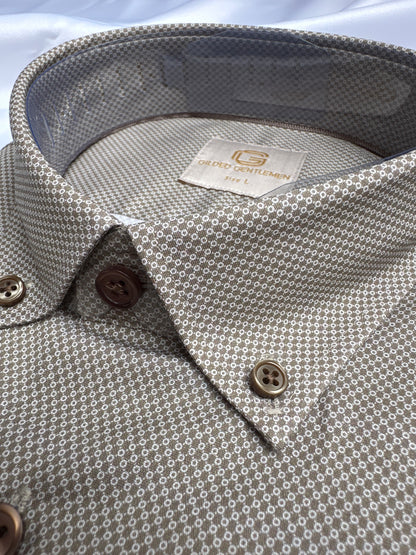 Beige 6th Sense Design button-down shirt, fabric close-up — Ryle Menswear, Tralee