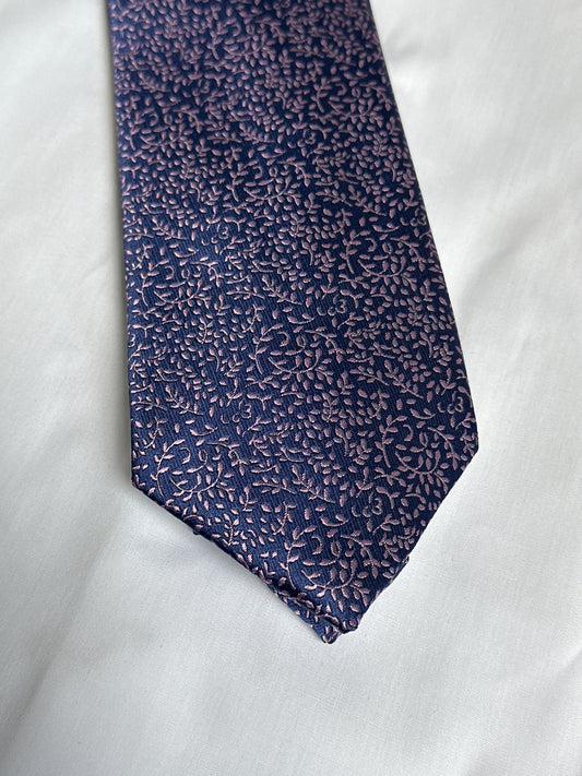 Lilac tie with white flowers and red berries, with matching pocket square — Ryle Menswear, Tralee
