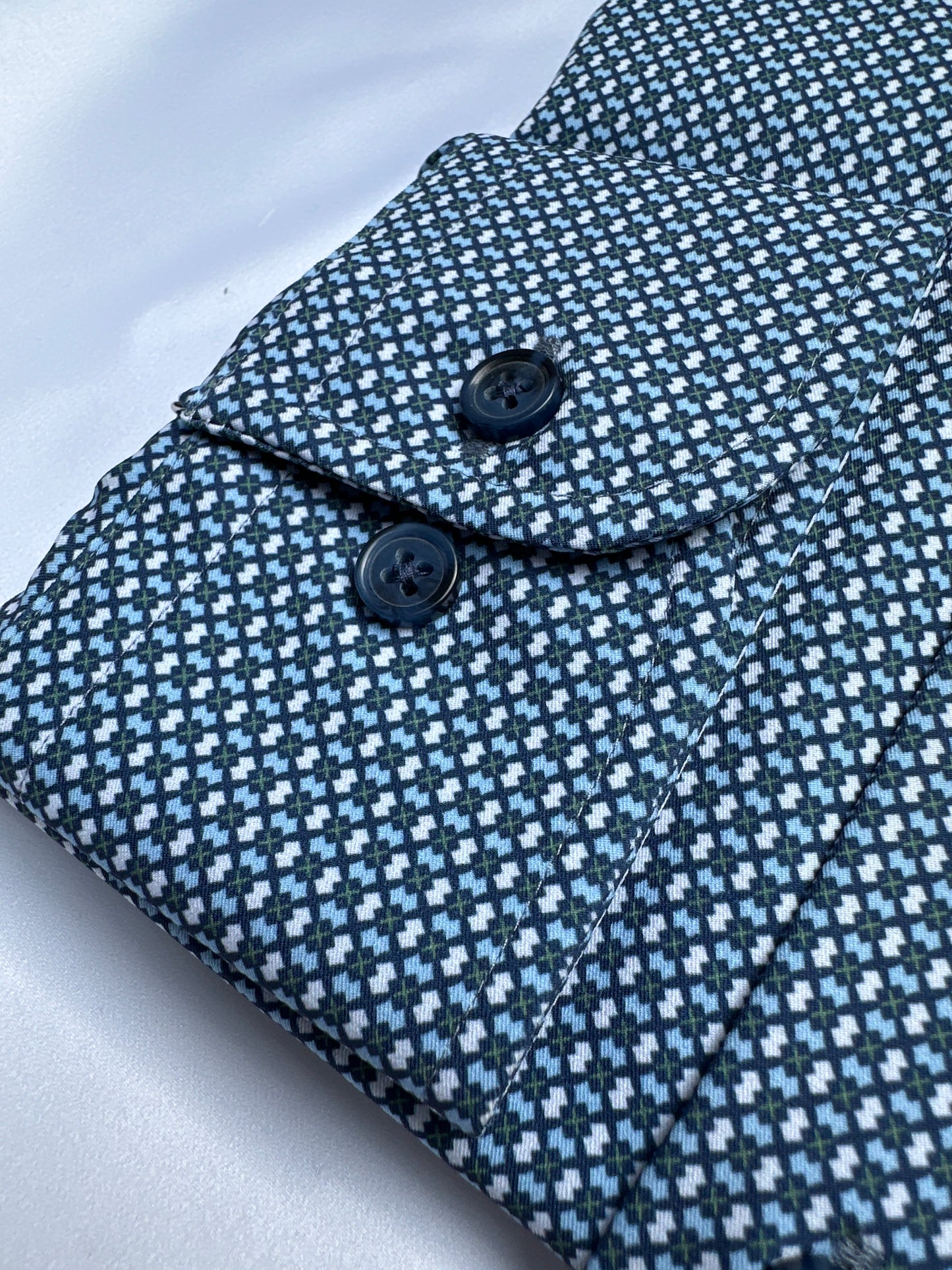 Geo-print shirt, button-down collar detail — Ryle Menswear, Tralee