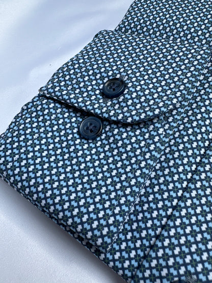 Geo-print shirt, button-down collar detail — Ryle Menswear, Tralee