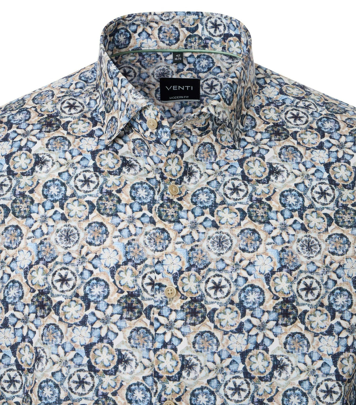 Venti Modern Fit Floral Print Shirt - Blue 5019-420-image-3-68a5225fb6090