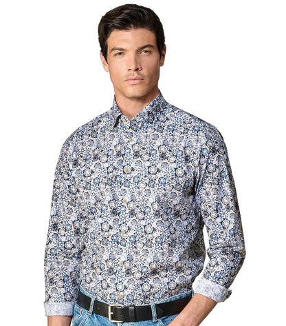 Venti Modern Fit Floral Print Shirt - Blue 5019-420-wearing-image-68a5225f1a170