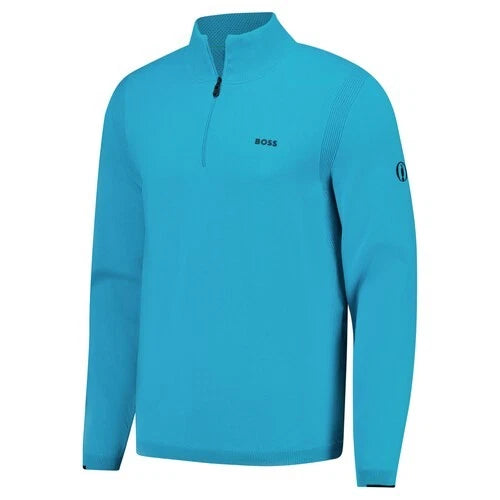 Hugo Boss Cotton-blend Zip-neck Sweater With Logo Print - Light Blue 504985184501