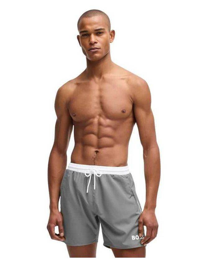 Hugo Boss Quick-drying Swim Shorts With Contrast Details - Grey 50514429-030-10
