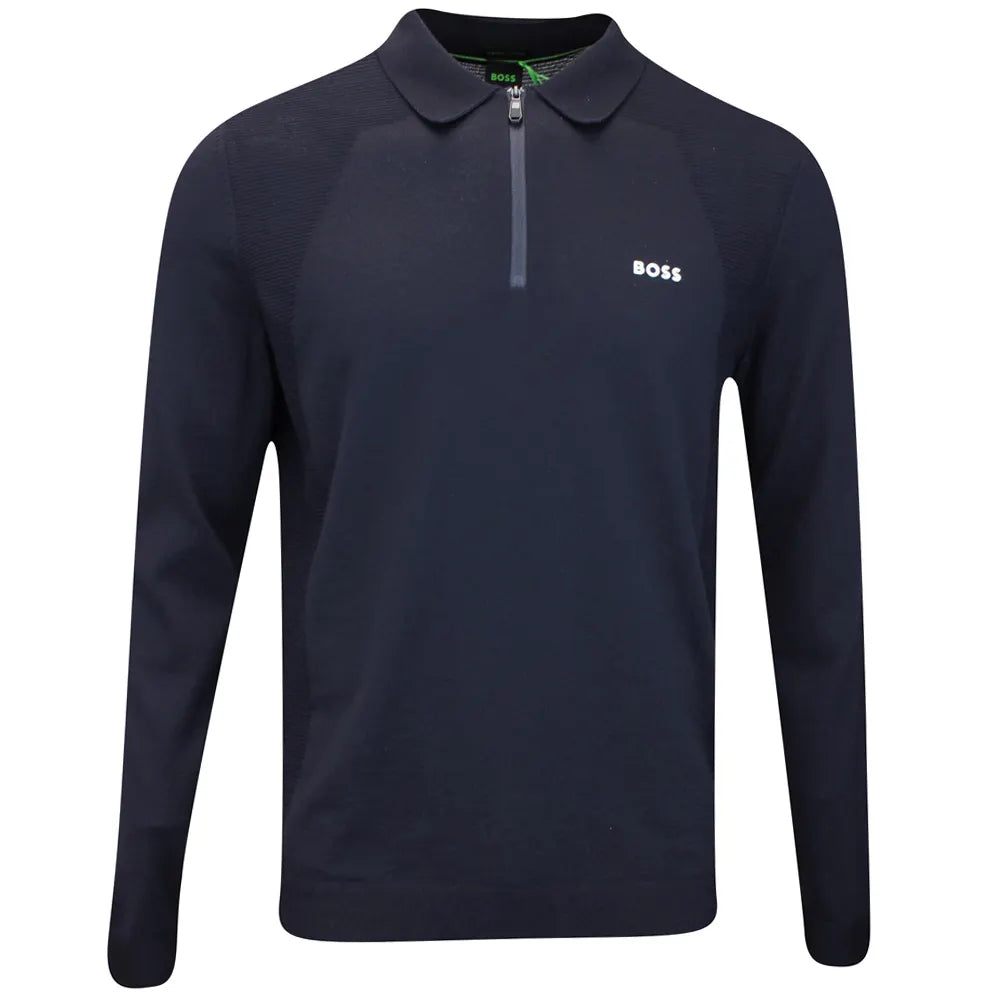 Hugo Boss Boss Golf Shirt - Knitted Ls Momentum Lite Slim - Dark Blue 505206044021